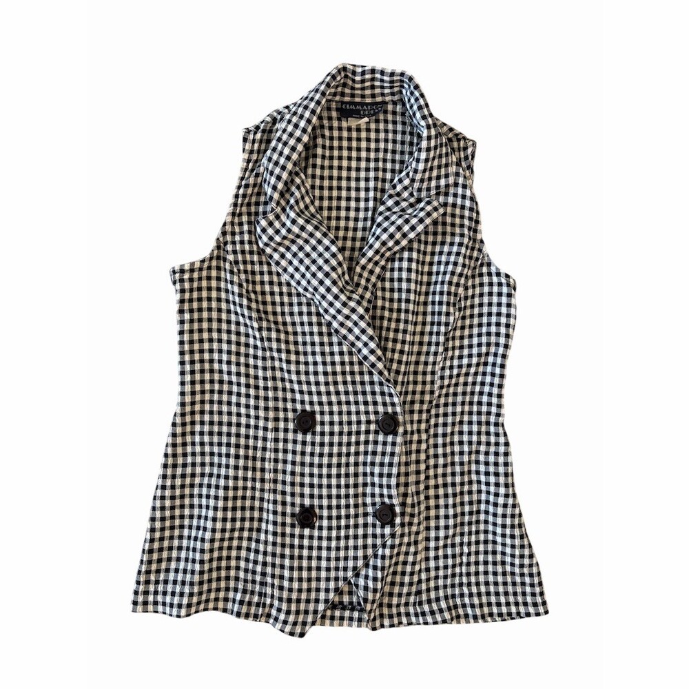 Vintage Cimmaron Dress Vest Womens Size S Black & White Gingham Check Sleeveless